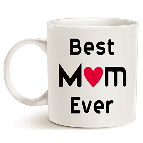 Taza de café con el texto en inglés "Best Mom Ever" de Navidad o cumpleaños, ideal para mamá, mamá, mamá, mamá, taza de porcelana, color blanco, 35,5 ml