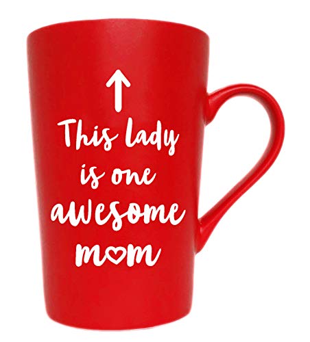 Taza de café con texto en inglés «This Lady is One Awesome Mum» para el día de la madre o el día de San Valentín de hija hijo o marido, color rojo, 12 onzas