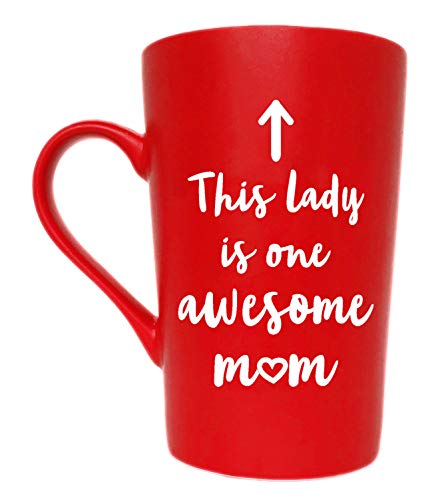 Taza de café con texto en inglés «This Lady is One Awesome Mum» para el día de la madre o el día de San Valentín de hija hijo o marido, color rojo, 12 onzas