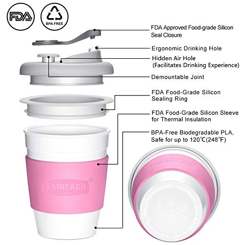 Taza de Café para llevar con Tapa, Mug Café Reutilizable con Manga Antideslizante, Coffee To Go Ecológica de Viaje con sin BPA, Vasos de Café apto para Lavavajillas y Microondas, 340ml (12 oz)