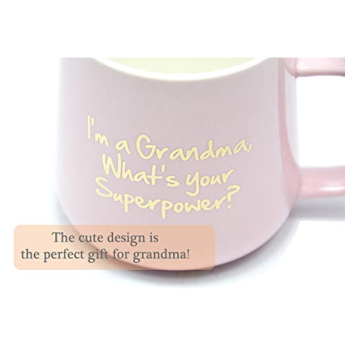 Taza de la Abuela I’m a Grandma,What’s Your Superpower? Rosado Taza de café de cerámica Mejores Regalos para la Abuela Porcelana Taza de té para el Dia de la Madre Regalos de Cumpleanos 11 oz