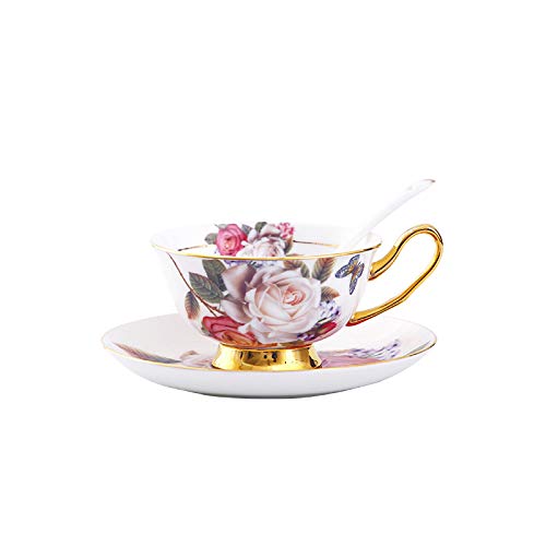 Taza Hotel Creative Cafe European Bone Porcelana Juego de Tazas de café Taza de cerámica Mujer Pareja Taza Taza de Agua Taza de Flores para el hogar Taza de Leche Taza de Desayuno I 10.3 * 5.8CM