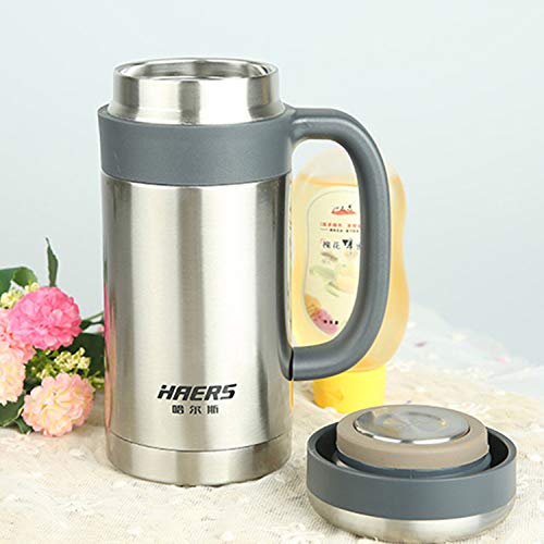 Taza Termal del Acero Inoxidable, Taza Aislada con Asa Grande y Colador de Té Extraíble, Taza a Prueba de Fugas para la Oficina y el Hogar [450ml / 15oz, Gris]