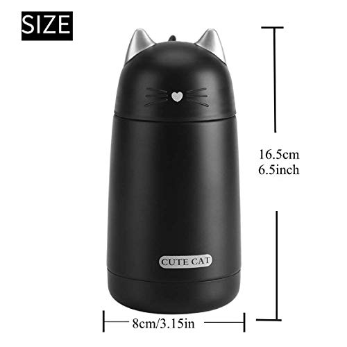 Taza Termo de Forma Gato Portatil Taza Botella de Agua Café Bebida Caliente Copa Acero Inoxidable Viaje Deporte para Niños 330ml (Negro)