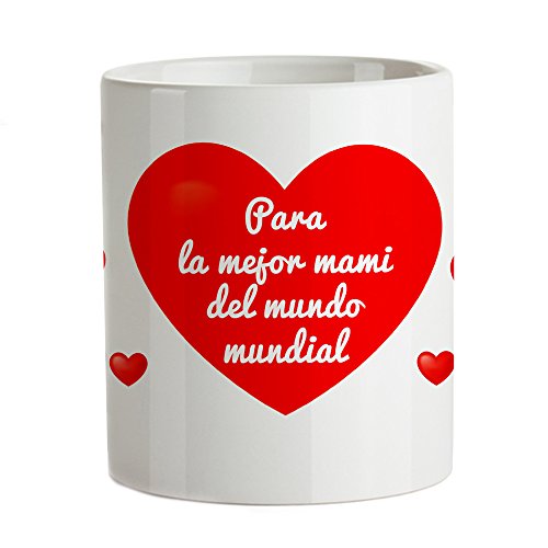 Taza Termosensible – Taza Roja con Corazones y Mensaje – “para la Mejor Mami del Mundo Mundial“ – Taza de Café con Efecto de Color – Idea para el Día de la Madre – Regalo para el Día de la Madre