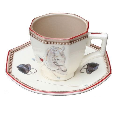 Taza y platillo de café Chantilly de loza - juego de 4 ~ Faïencerie de Niderviller