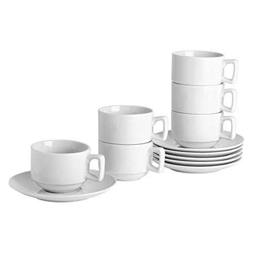 Tazas y platillos apilables 200ml - Set de 6 Tazas 6 Platillos