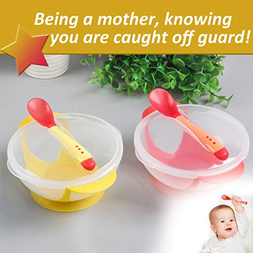 Tazón para bebé - WENTS 2 PCS Tazón con Ventosa para Bebé con la detección de la temperatura PP Material Comestible sin BPA, Anti-caliente