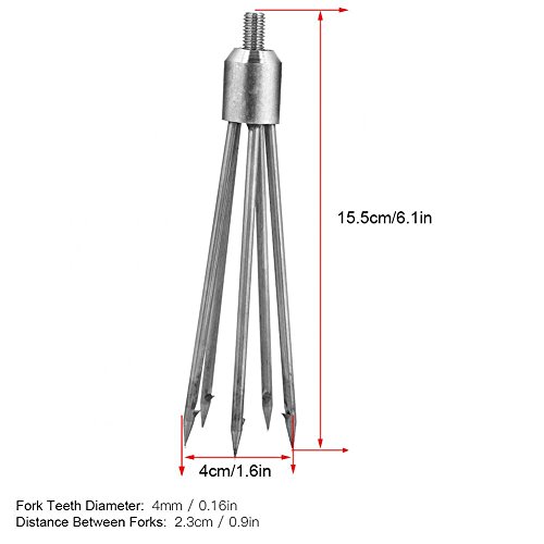 Tbest Punta de Lanza Pesca Arpón Horquilla, Lanza de Pesca de Acero Inoxidable Poste con Tornillo de 8 mm Hielo Pesca Equipo para Pesca, Rana, Salmón