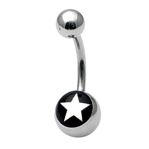 TDi Body Jewellery Blanco Star (on Black) | Piercing para la Barriga Logo | El Ombligo de Fotos de Madera de Bar | 1,6 x 10 mm | Más de 80 Styles - Busca TDiLBB