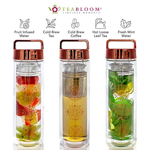 Teabloom Termo de Bebidas Multiusos - Botella Aislada de 0,45 L Versátil - Botella Termo - Taza de Viaje para Todas las Temperaturas - Infusor de Canasta Extra Fino de Acero Inoxidable