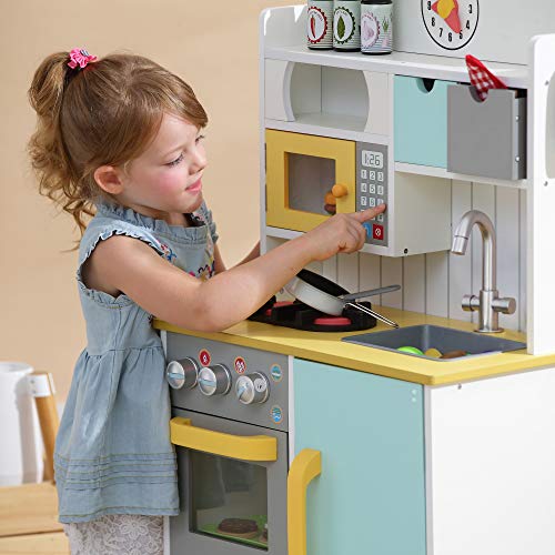 Teamson Kids TD-11708AR Florence-Cocina de Juegos de Madera, Color Blanco, Verde y Amarillo