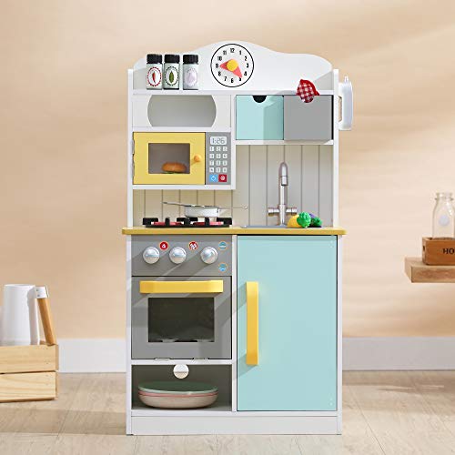 Teamson Kids TD-11708AR Florence-Cocina de Juegos de Madera, Color Blanco, Verde y Amarillo