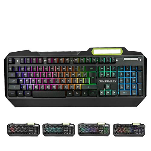 Teclado de juego con retroiluminación LED RGB con control anti-fantasma, teclas de iluminación multimedia, USB con cable impermeable teclado de metal para PC juegos oficina negro Negro frío.