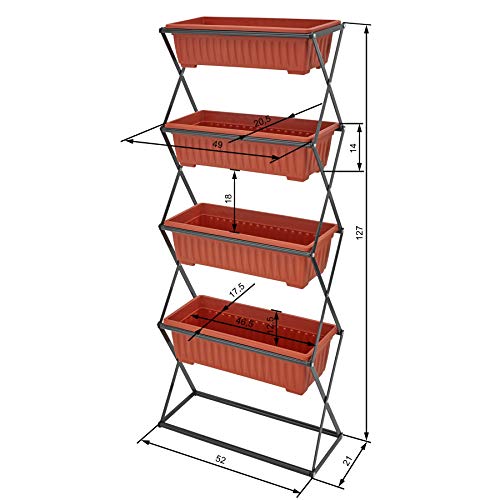 TecTake 403445 Jardinera Vertical, Estante 4 Macetas, Soporte Plegable, Estructura de Acero, Flores & Plantas, Jardin Exterior, Balcón Terraza