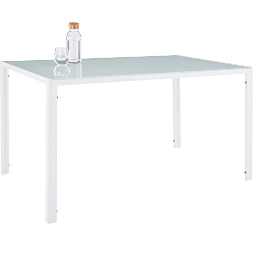 TecTake Conjunto de Mesa y 4 sillas de Comedor | Alto Grado de Confort | Tablero de la Mesa Robusto, de Vidrio Templado de Seguridad (Blanco | No. 402838)