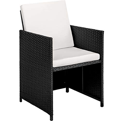 TecTake Conjunto muebles de jardín en ratán sintético | 1 Mesa + 6 Sillones + 4 Taburetes | Cubierta antilluvia | Tornillos de acero inoxidable | disponible en diferentes colores (Negro | no. 402828)