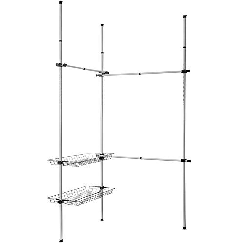 TecTake Sistema de perchero extensible con 3 barras longitudinales variables y 2 cestas de almacenamiento | Ancho: 150-210 cm | Alto: 160-320 cm | Fondo: 38 cm