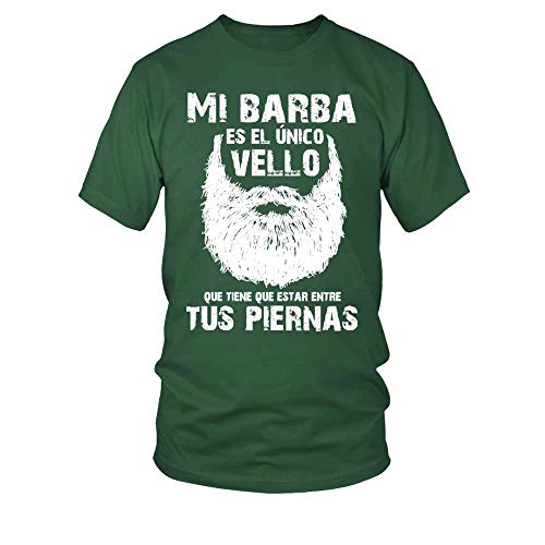 TEEZILY Camiseta Hombre MI Barba ES EL ÚNICO Vello - Verde Botella - XXL