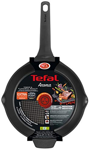 Tefal Aroma - Sartén de aluminio fundido 22 cm recubrimiento antiadherente titanio y thermosport, aptas todo tipo de cocinas, base gruesa adecuada para inducción, con picos vertedores y asas de apoyo