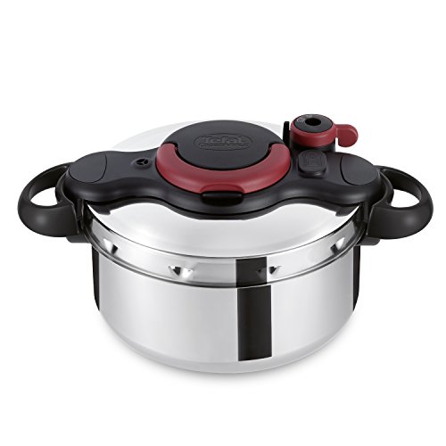 Tefal Clipso Minut Easy Olla a presión de 6 L, con 5 Sistemas de Seguridad y Cierre fácil con una Sola Mano, Acero Inoxidable, 22 cm