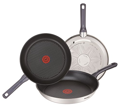 Tefal Daily Cook - Juego de 3 Sartenes de Acero Inoxidable de 20, 24 y 26 cm, con Antiadherente para Todo Tipo de Cocinas Incluido Inducción