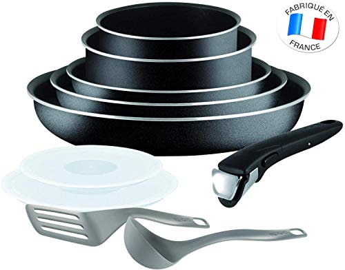 Tefal Essential Ingenio Juego De 10 Piezas De Sartenes Y Cacerolas Con Asa Desmontable, Tapas Y Cubiertos De Cocinar, 20/22/26 Cm