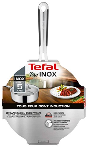 Tefal H8603214 Pro INOX - Sartén (24 cm, Tapa de Cristal), Color Blanco