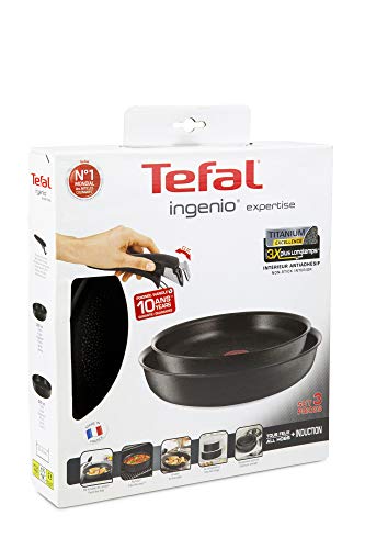 Tefal Ingenio Expertise - Set de Sartenes de Aluminio de 24 y 28 cm con Mango Extraíble,Antiadherente con Extra de Titanio, Aptas para Todo Tipo de Cocinas Incluido Inducción