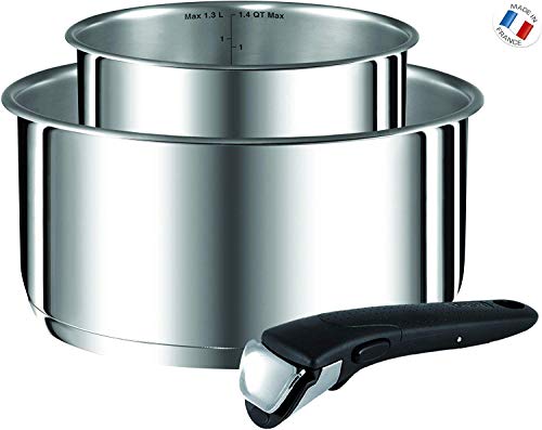 Tefal L9408802 Ingenio Preference - Juego de 2 cacerolas (acero inoxidable, 16/20 cm, mango extraíble, para todo tipo de fuegos, incluida inducción)