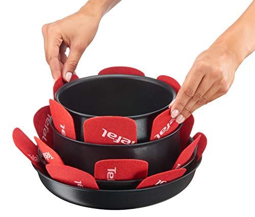 Tefal Pack de 4 protectores de ollas y sarténes, Tela, Rojo, 38x36x0.15 cm