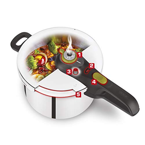 Tefal Secure 5 Neo Olla Express de 6L, con 5 Sistemas Seguridad, 2 Modos de Cocción, Indicador de Presión, Cierre y Apertura Fácil, Acero Inoxidable