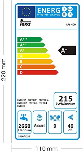 Teka LP8 400 Independiente, A+ lavavajilla - Lavavajillas (Independiente, Blanco, Slimline (45 cm), Blanco, Botones, 9 cubiertos)