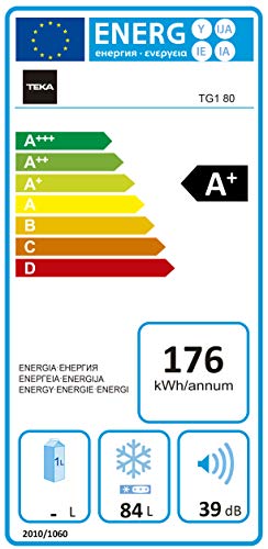 Teka TG1 80 - Congelador (Termostato regulable, Tres cajones, Una cubitera, Puerta reversible, 94 litros brutos, 84 litros netos, A+) blanco