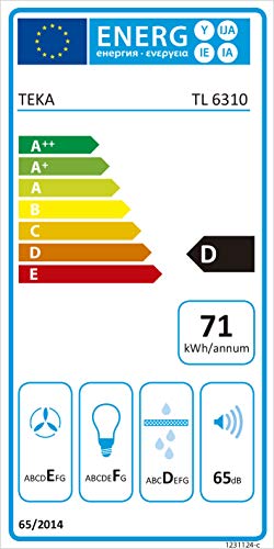 Teka TL 6310 Telescópica o extraplana Negro 332m³/h E - Campana (332 m³/h, Canalizado/Recirculación, F, g, D, 56 dB)