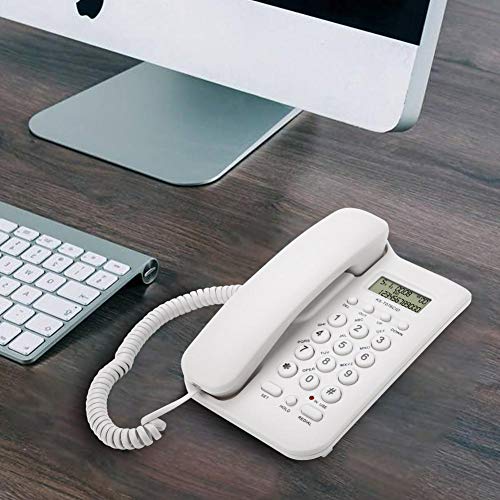 Teléfono con Cable,KX-T076 Teléfono Fijo Alámbrico, Teléfono Fijo para Montura en Pared, Teléfono Fijo de Sobremesa con Pantalla, Telefonía Fija de Escritorio para el Hogar y la Oficina(Blanco)