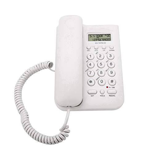 Teléfono con Cable,KX-T076 Teléfono Fijo Alámbrico, Teléfono Fijo para Montura en Pared, Teléfono Fijo de Sobremesa con Pantalla, Telefonía Fija de Escritorio para el Hogar y la Oficina(Blanco)