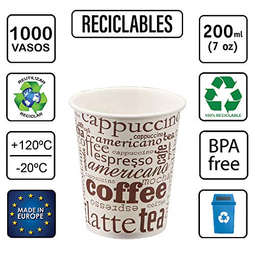 TELEVASO - 1000 uds - Vaso de cartón para café Vending - Capacidad de 200 ml (7 oz) - Desechables y reciclables - Ideal para Bebidas Calientes como café, té, Leche, infusiones