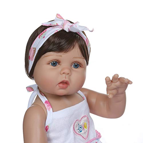Terabithia 18inch 47cm Tan Suave y Suave Toque de Silicona Vinilo de Cuerpo Completo Reborn Baby Dolls in Tan Skin Real Preemie Awake Newborn Doll Lavable para niña