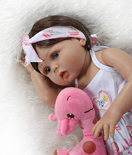 Terabithia 18inch 47cm Tan Suave y Suave Toque de Silicona Vinilo de Cuerpo Completo Reborn Baby Dolls in Tan Skin Real Preemie Awake Newborn Doll Lavable para niña