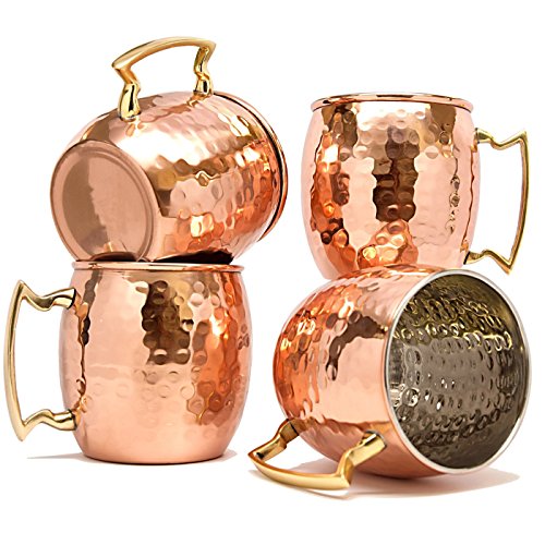 Terashopee (Set of 4) Copper Mug for Moscow Mules 560 Ml / 18 Oz Inside Nickle Hammered Best Quality Lacquered Finish Mule Cup, Moscow Mule Cocktail Cup, Copper Mugs, Cocktail Mugs by TeraShopee