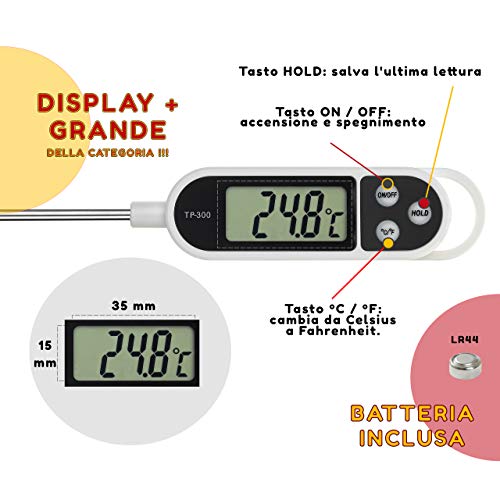 Termómetro Electrónico Profesional de Alta Precisión, Para cocina, Acero Inoxidable, Pantalla Digital Lcd, Apto para Alimentos Líquidos, Barbacoa de Carne, Asado, Vino, Leche, Agua, Bañera