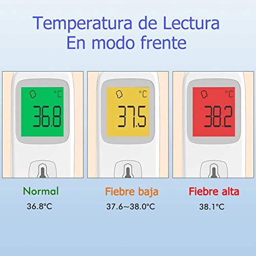 Termómetro Frente 3 en 1 Termómetro Digital Medición Precisa y Rápida 35 Lecturas de Memoria Termómetro Infrarrojo Sin Contacto con Alarma de Fiebre Adecuado para Niños, Adultos, Ambiente y Objetos