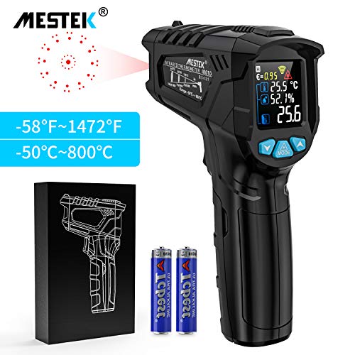 Termómetro Infrarrojo con Pistola de Temperatura MESTEK Sin contacto Digital Láser con Pantalla LCD a Color -50 ℃ ~ 800 ℃ Ajuste Emisividad Alarma Retroiluminación