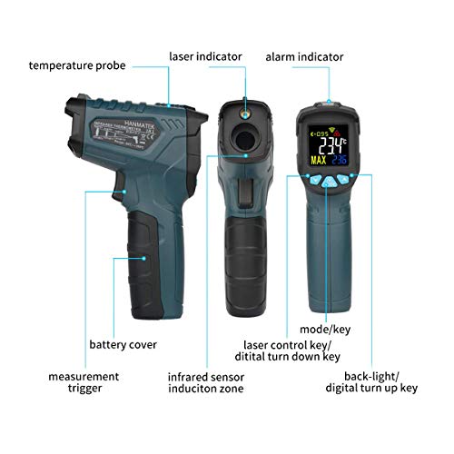 Termómetro Infrarrojo,HANMATEK Termómetro Láser Pistola de Temperatura de Lectura Instantánea Digital sin Contacto para Termostato Industrial con Retroiluminación de LCD