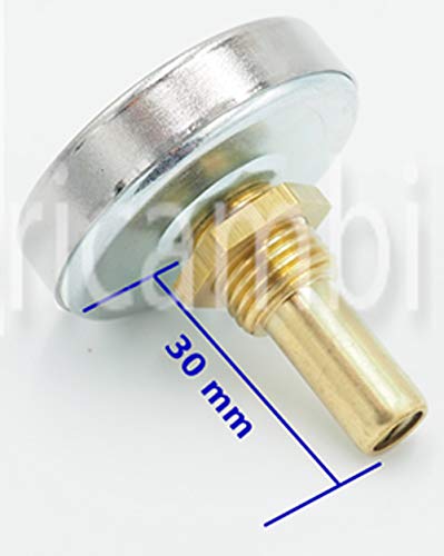 Termómetro para Puertas de Horno de leña, Escala de 0 a 500ºC, diámetro de la Esfera 35 mm. Vaina de 30 mm.