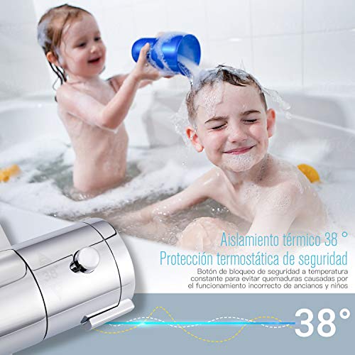 Termostato de Ducha, Dalmo DBWF01GR Grifo Termostático Ducha con Temperatura Preciso 38 ℃, Grifería Termostática con el Botón de Seguridad, Termostato Ducha con Ahorra Agua