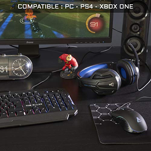 THE G-LAB Combo Argon E - Pack Gaming 4 en 1 - Teclado Gaming QWERTY – Incluye Ñ - Retroiluminado, Ratón Gaming de 3200 dpi, Auriculares Gaming, Alfombrilla de Ratón Antideslizante – PC PS4 Xbox One