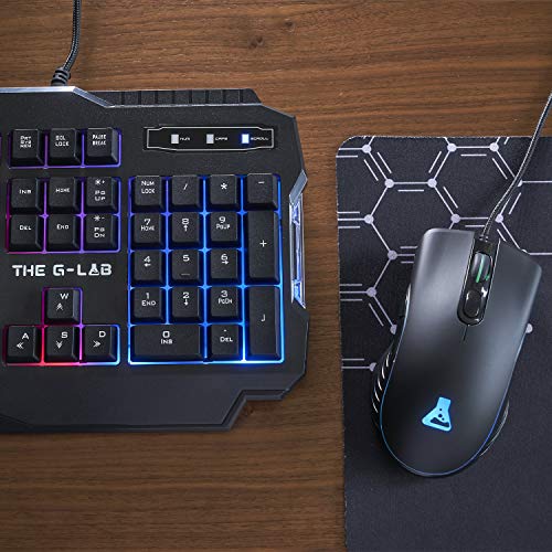 THE G-LAB Combo Argon E - Pack Gaming 4 en 1 - Teclado Gaming QWERTY – Incluye Ñ - Retroiluminado, Ratón Gaming de 3200 dpi, Auriculares Gaming, Alfombrilla de Ratón Antideslizante – PC PS4 Xbox One