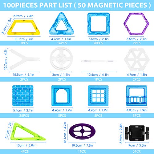 Theefun® Bloques de Construcción Magnéticos Set Arco Iris con 100 Piezas Inspira Set Estándar de Construcción - Juguetes Creativos y Educativos – Bolsa de Almacenamiento